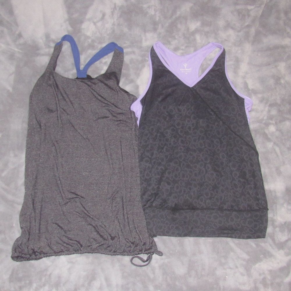 Lot of 2 Workout Tops -Lole Charcoal Gray~L  & Cozy Orange Black/Purp~XL